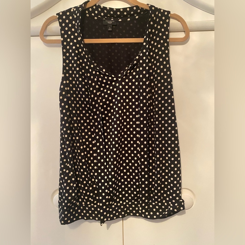 Talbots Black and Cream Polka Dot Tank Top